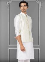 Linen Silk White Festival Wear Embroidery Work Readymade Men's Waistcoat